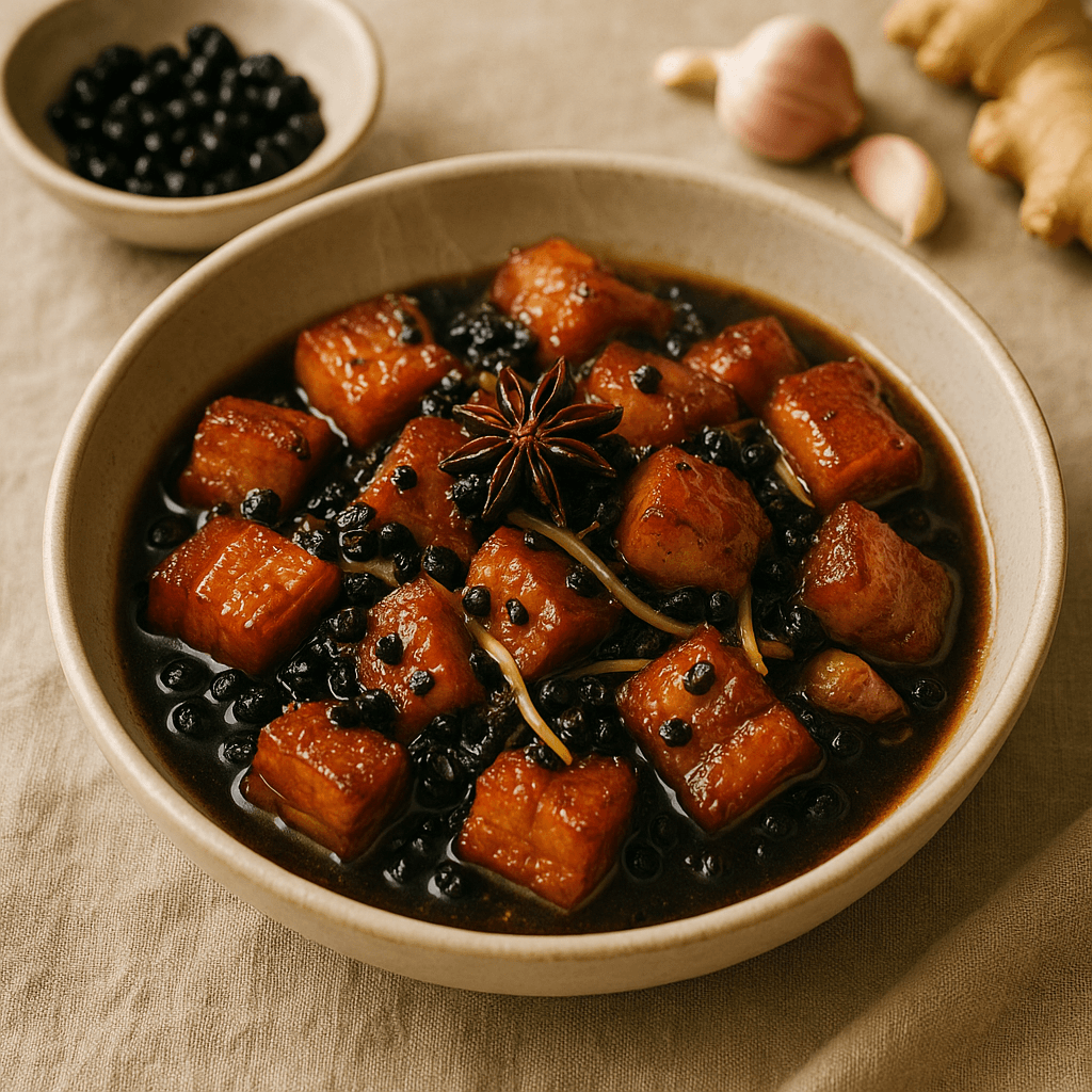 Cantonese Braised Pork Belly with Black Bean and Star Anise — Dinner recipe, editorial food photography