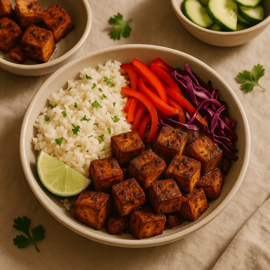 Caribbean Jerk Tofu Bowls with Coconut Lime Rice — Lunch recipe cover
