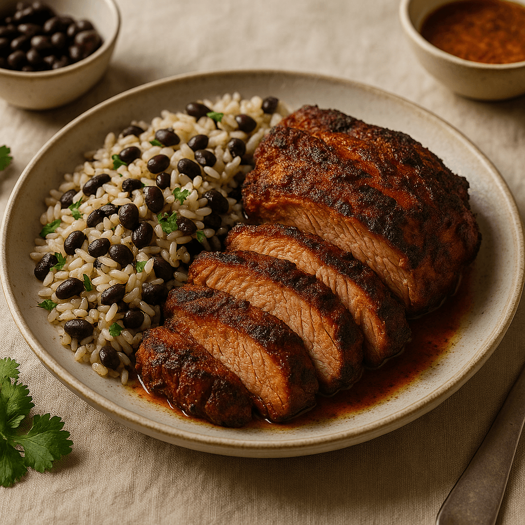 Charred Peruvian-Spiced Pork Shoulder with Black Bean Rice — Dinner recipe cover