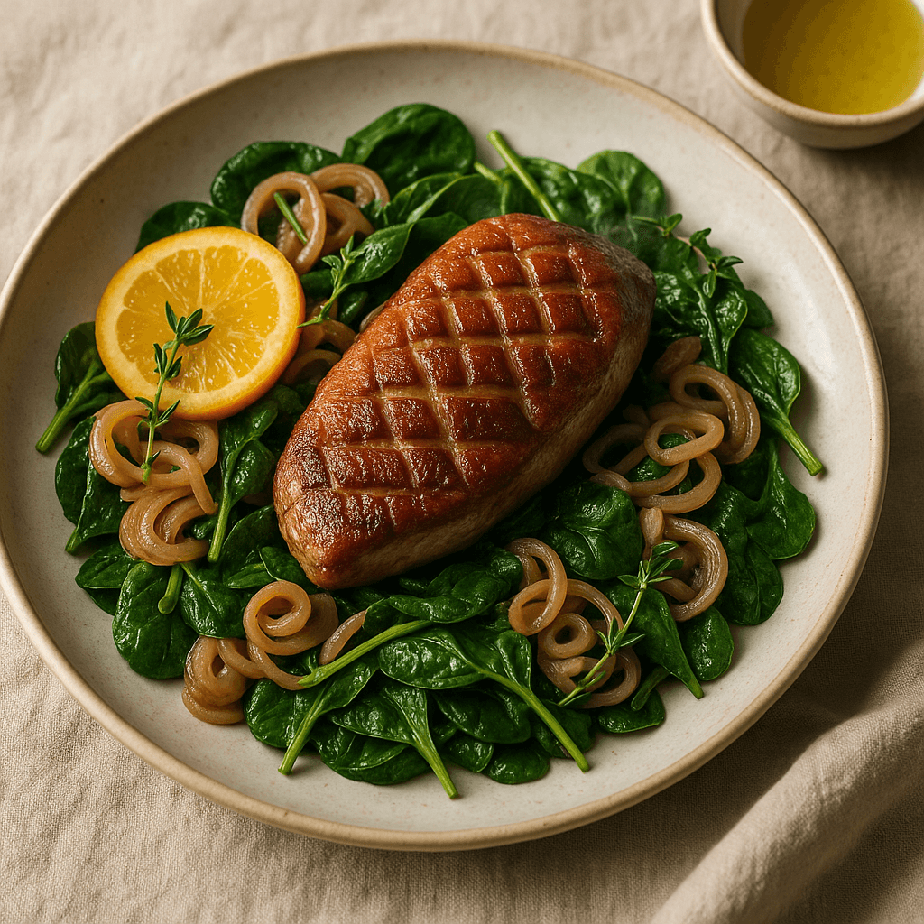 Citrus Thyme Duck Stir-Fry with Shallots and Greens — Quick Meals recipe, editorial food photography