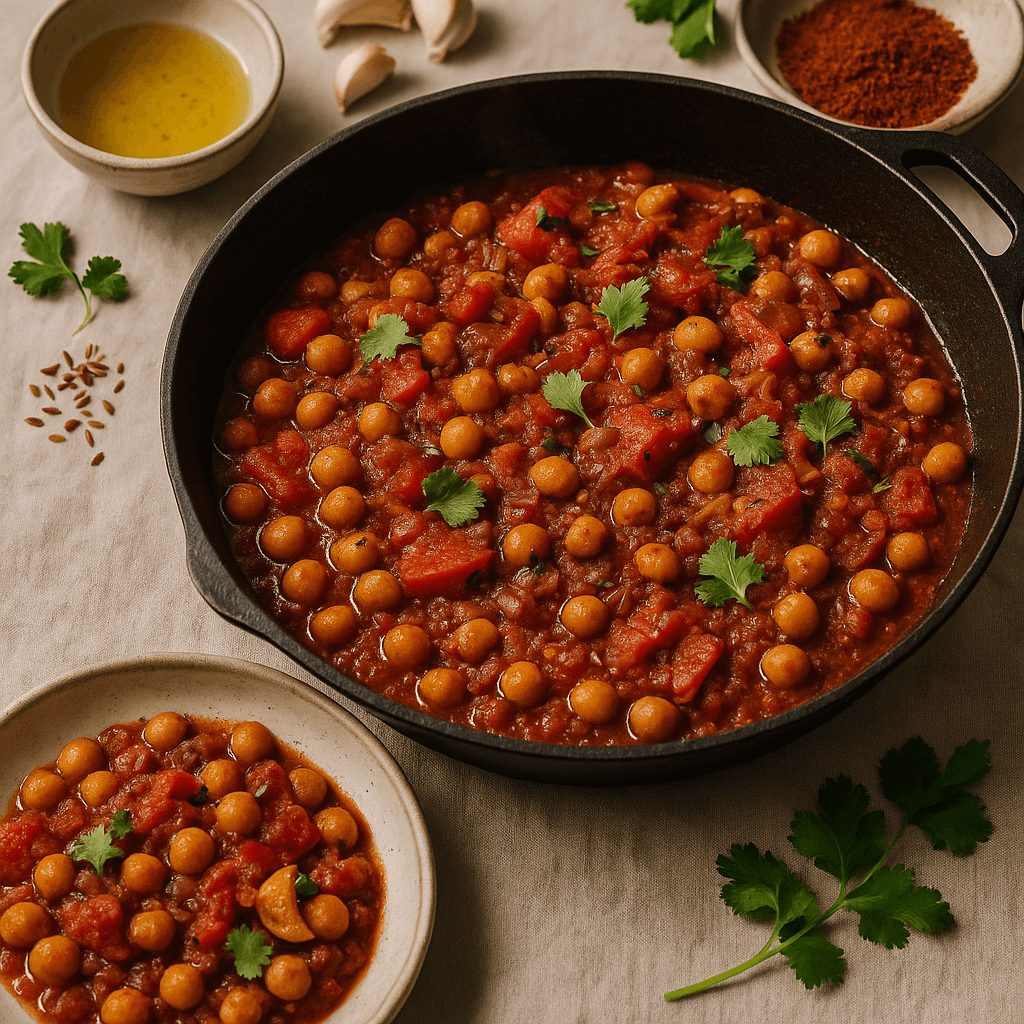 Ethiopian-Inspired Berbere-Spiced Chickpea & Tomato Skillet — Quick Meals recipe, editorial food photography