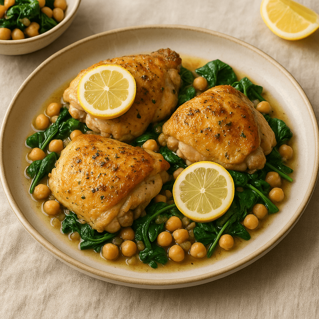 Greek Lemon Chicken with Chickpeas and Spinach — Family Meals recipe cover