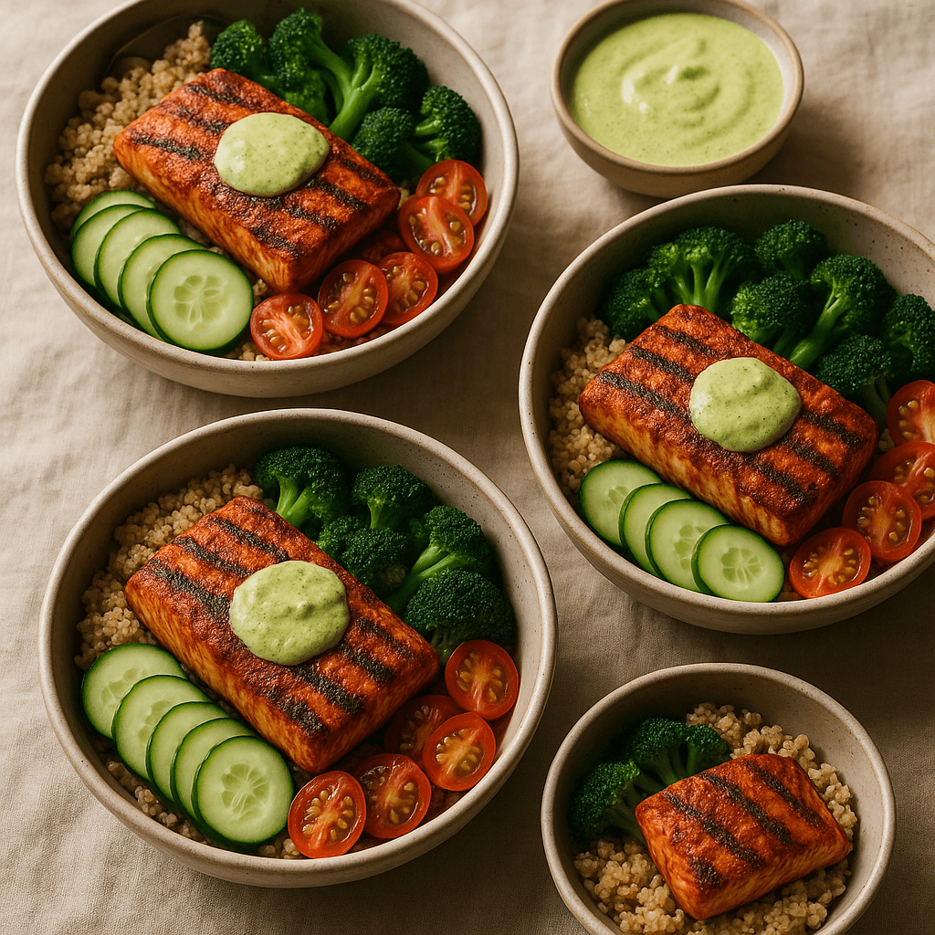 Grilled Peruvian Spiced Mahi Mahi with Aji Verde Lunchbox Bowls — Seasonal recipe, editorial food photography