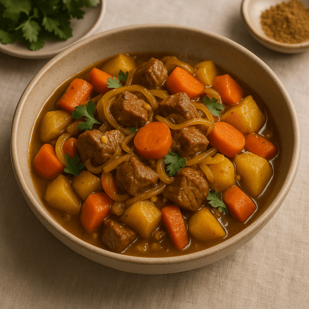 Moroccan-Spiced Lamb Tagine with Root Vegetables — Seasonal recipe, editorial food photography