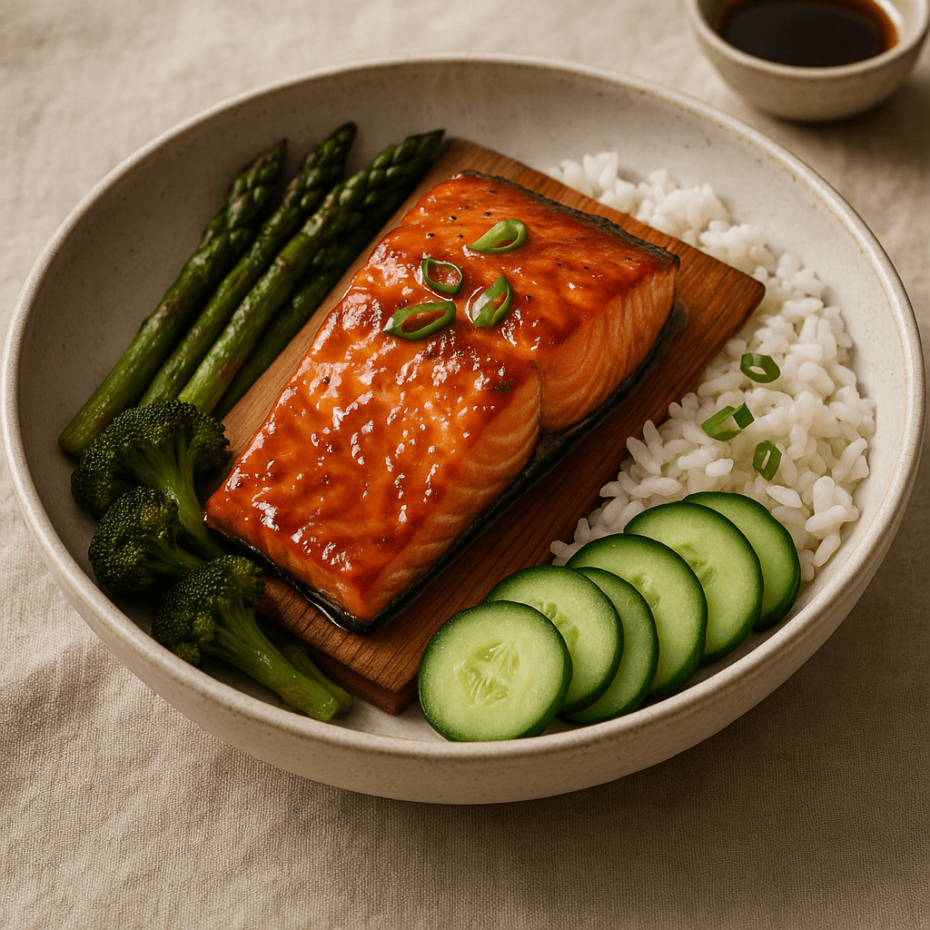 Pressure-Cooked Cedar-Plank Salmon Bowl with Maple-Miso Glaze — Dinner recipe, editorial food photography
