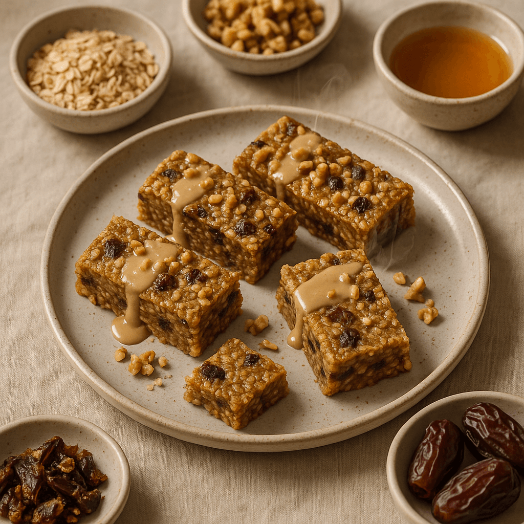 Smoked Cardamom Date and Tahini Bars — Desserts recipe, editorial food photography