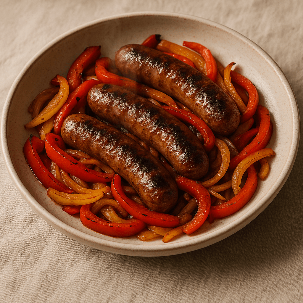 Smoky One-Pan Midwestern Bratwurst Skillet with Charred Peppers — Dinner recipe cover