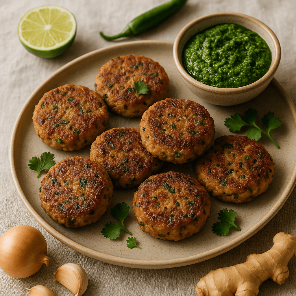 Sri Lankan Spiced Tuna Patties with Fresh Herb Chutney — High Protein recipe, editorial food photography